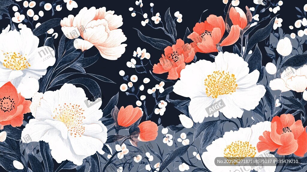 深藍背景花卉圖案