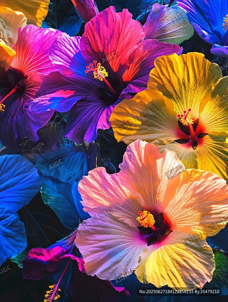 絢麗多彩的芙蓉花綻放