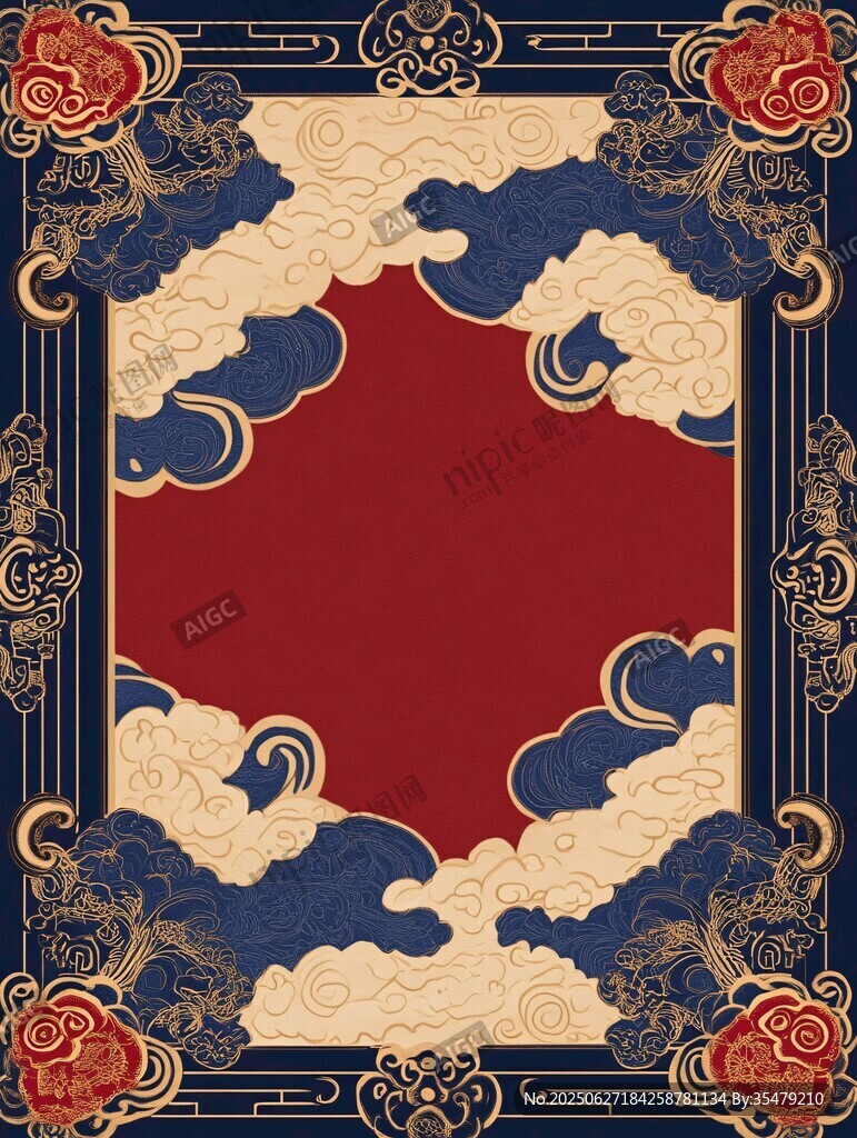 中式古典云紋邊框圖案