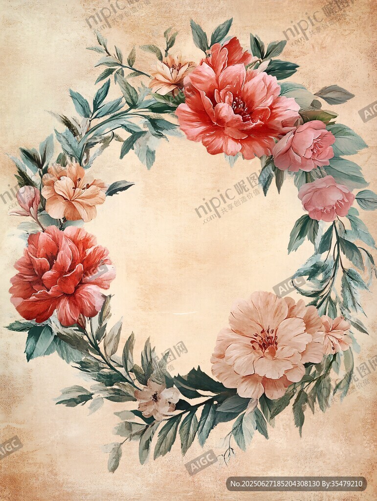 復古花卉花環插畫