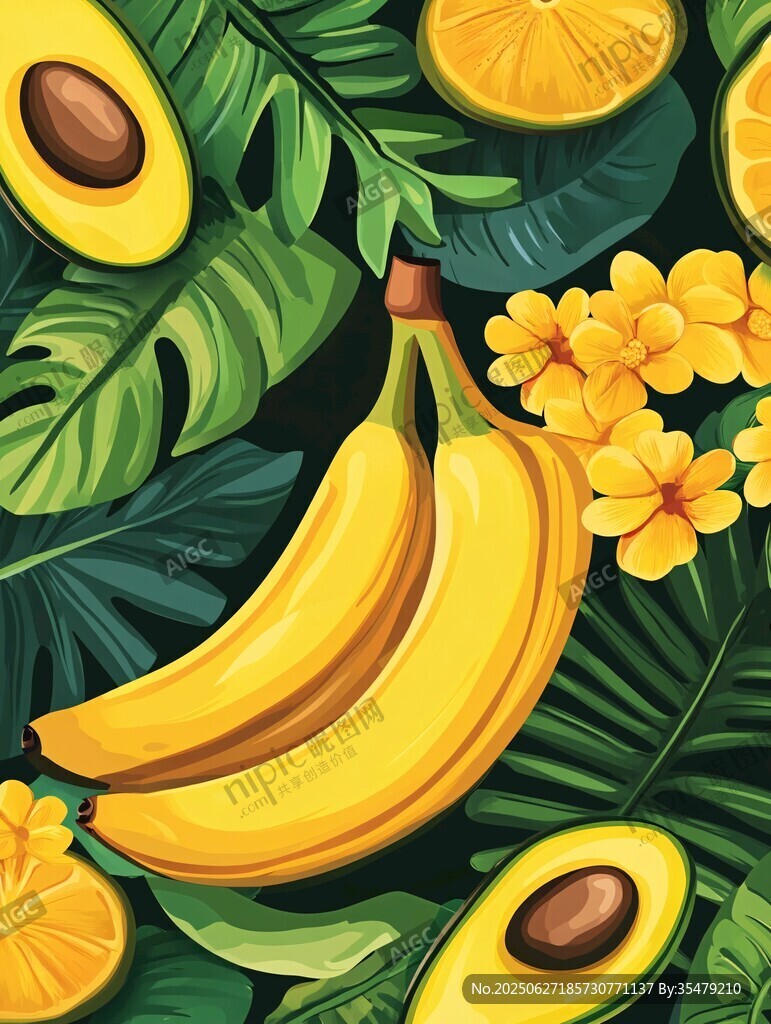 熱帶水果與綠植插畫世界