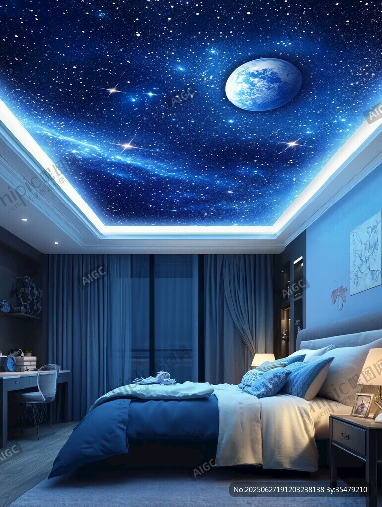 夢幻星空主題臥室天花板