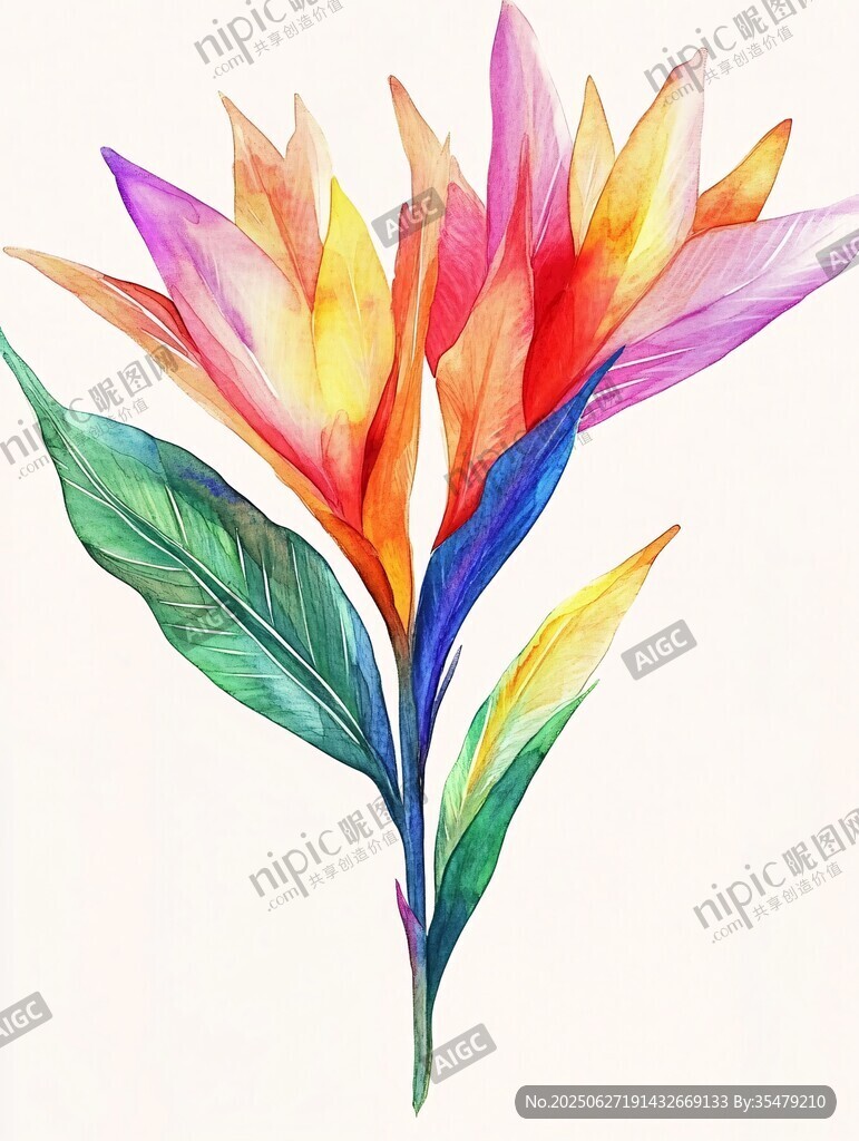 五彩斑斕手繪花卉插畫