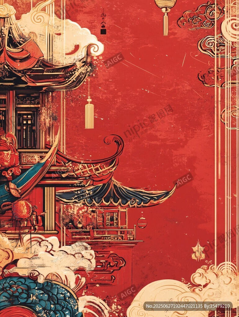 中式古風(fēng)建筑喜慶畫(huà)卷
