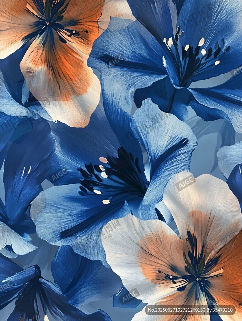 藍(lán)橙花卉無(wú)縫圖案紋理