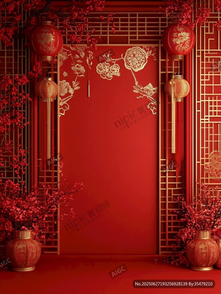 中式紅韻新春裝飾場景