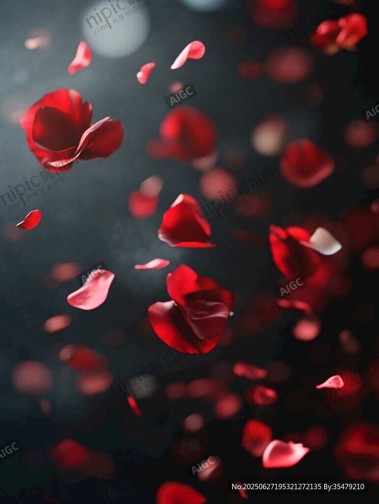 浪漫飛舞的紅色玫瑰花瓣