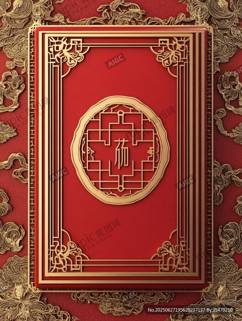 中式紅金雕花精致禮盒