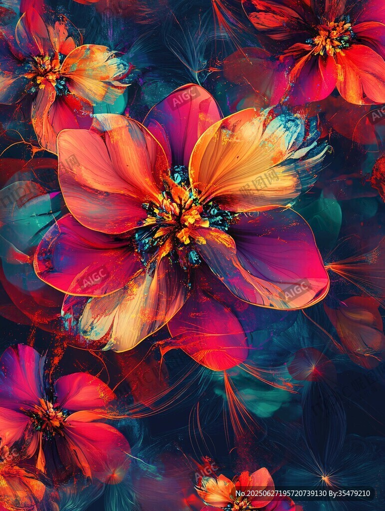 夢(mèng)幻絢麗多彩花卉圖案