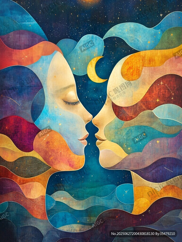 夢幻雙人面的星空浪漫圖景