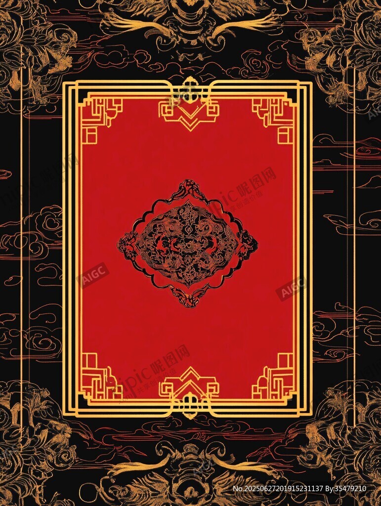 中式紅金奢華古典邊框背景