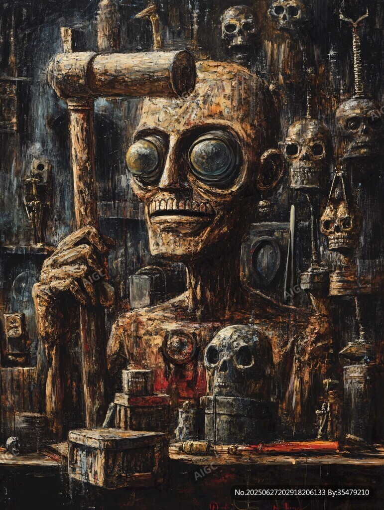 骷髏工匠與工具的奇幻場景