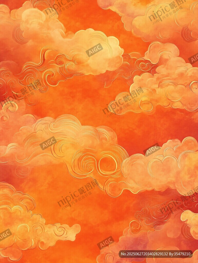橙色夢幻云朵背景圖案