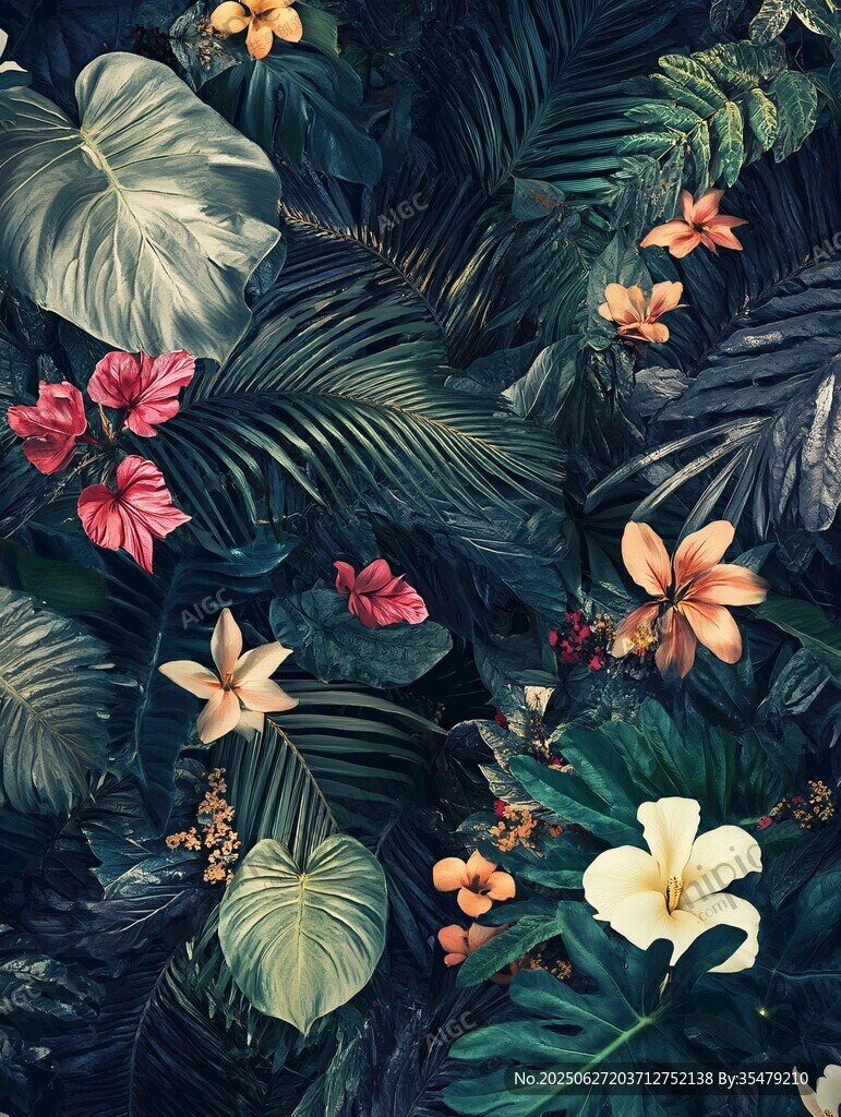 熱帶花卉綠植背景圖案