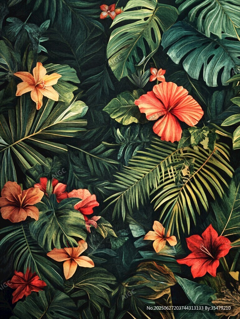 熱帶花卉綠植背景圖案