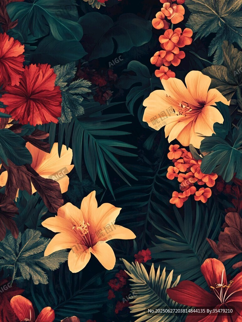 熱帶花卉植物圖案背景