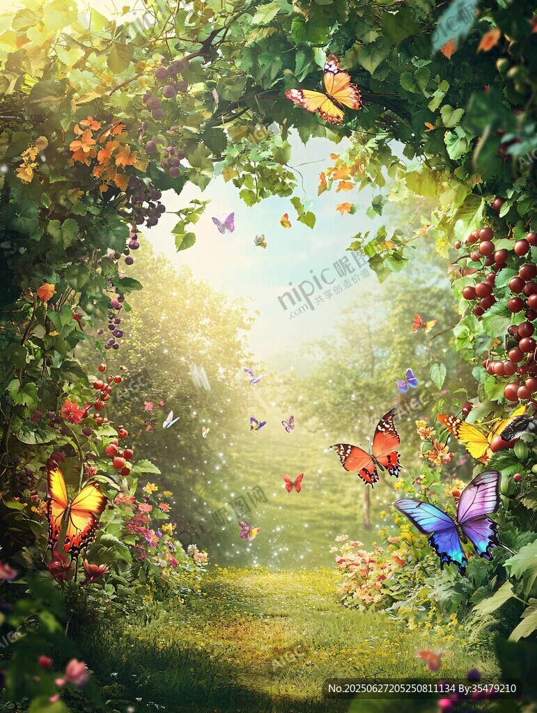 夢幻蝶舞花叢中的童話小徑