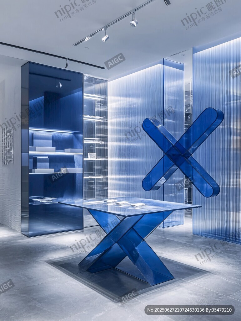 現代時尚的藍色空間展示區