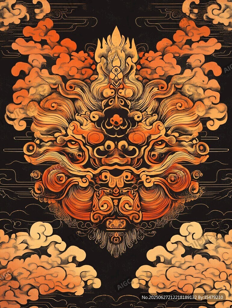 中式瑞獸云紋精美圖案