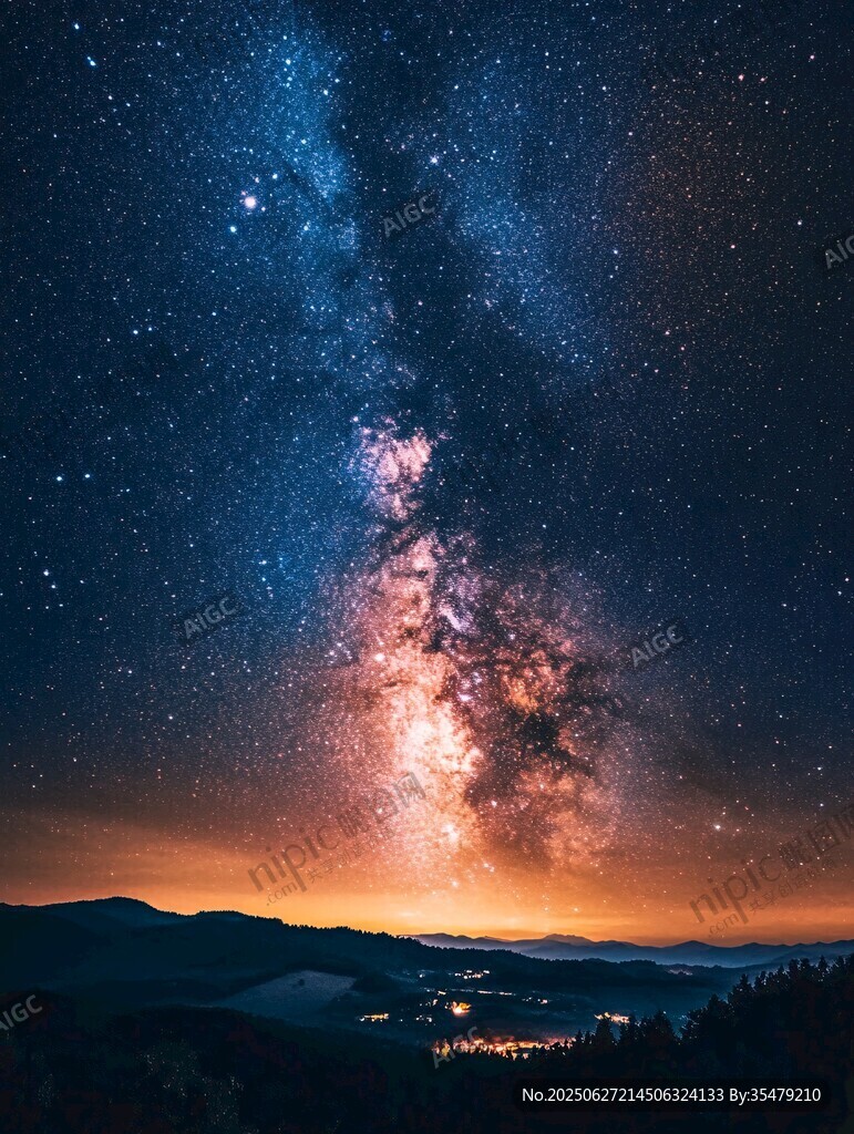 壯麗星空下的山川夜景