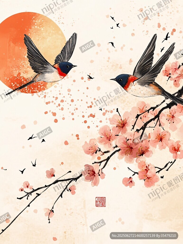 春日雙燕棲花圖