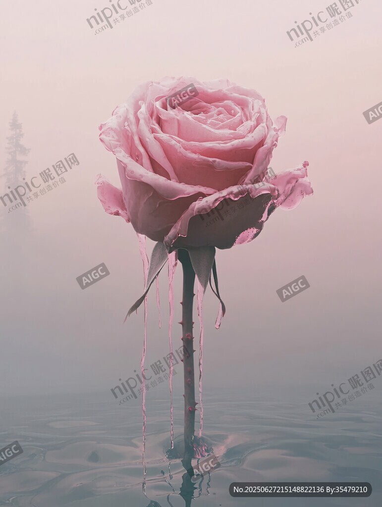 霧中獨綻的粉色嬌艷玫瑰