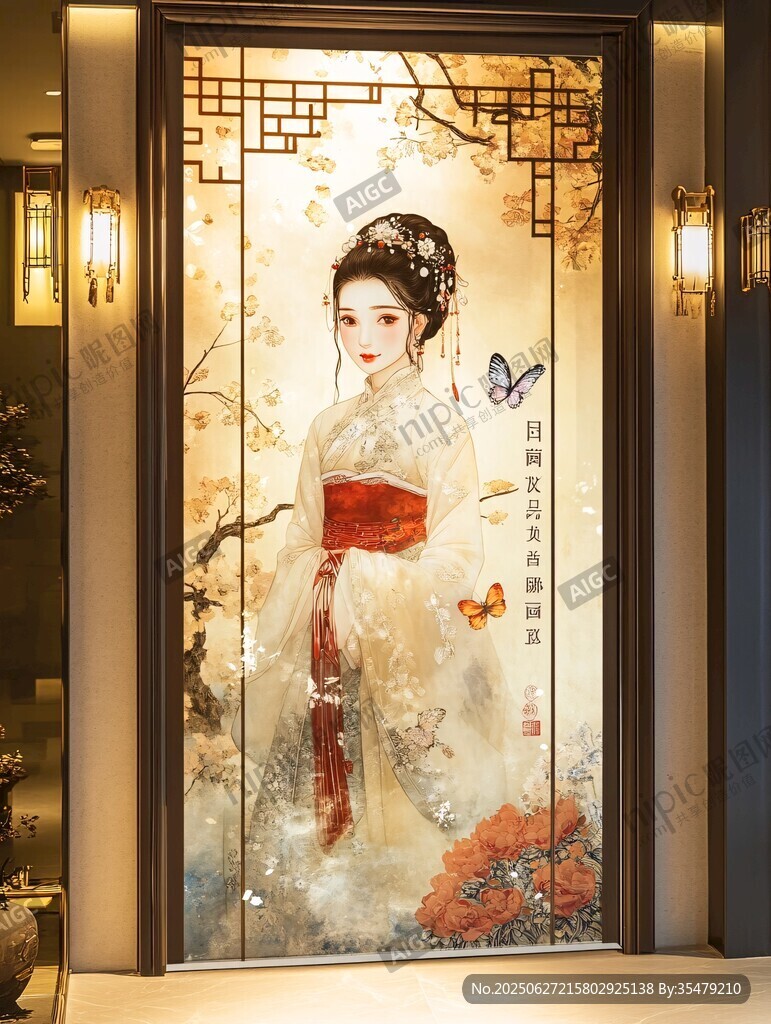 古風(fēng)美人玄關(guān)裝飾畫(huà)