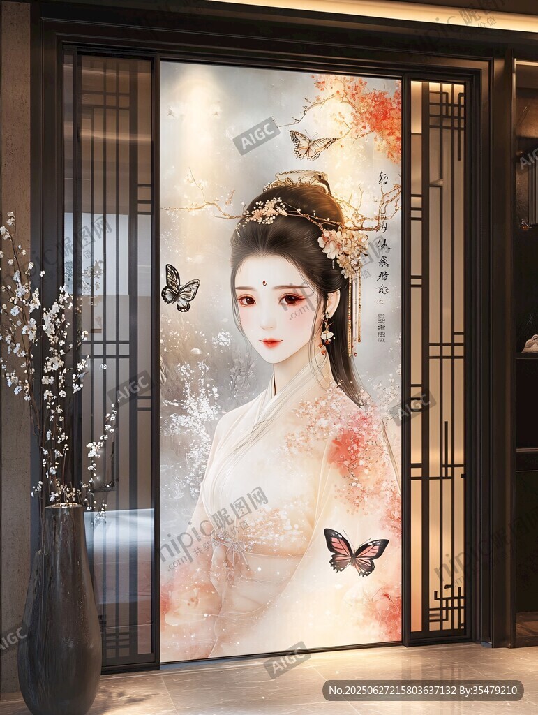 古風(fēng)美人中式玄關(guān)裝飾畫