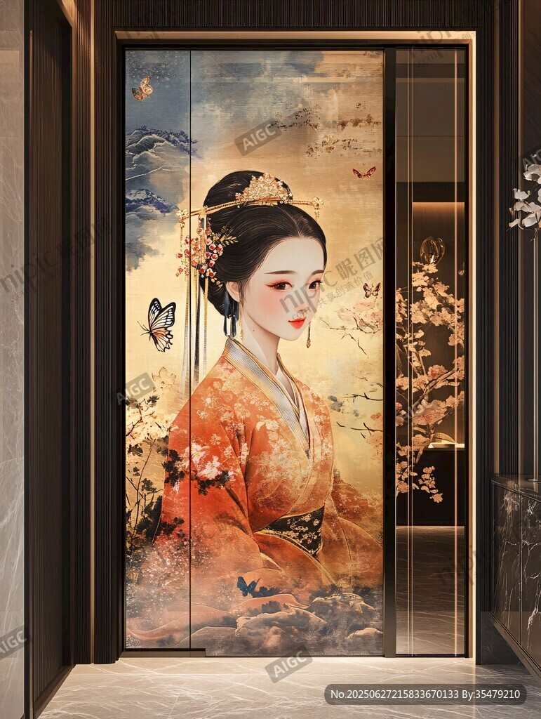 古風美人中式玄關裝飾畫