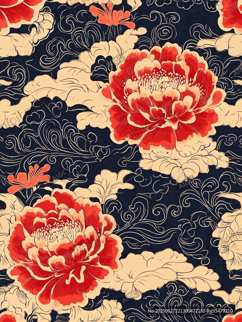 中式牡丹花紋樣傳統圖案