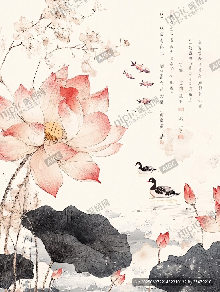 水墨荷花圖中的詩意景致