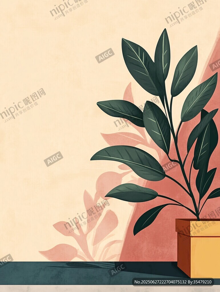 墻角綠植盆栽插畫
