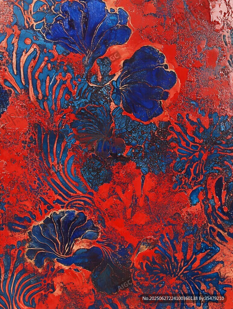 紅藍(lán)交織的抽象花卉圖案