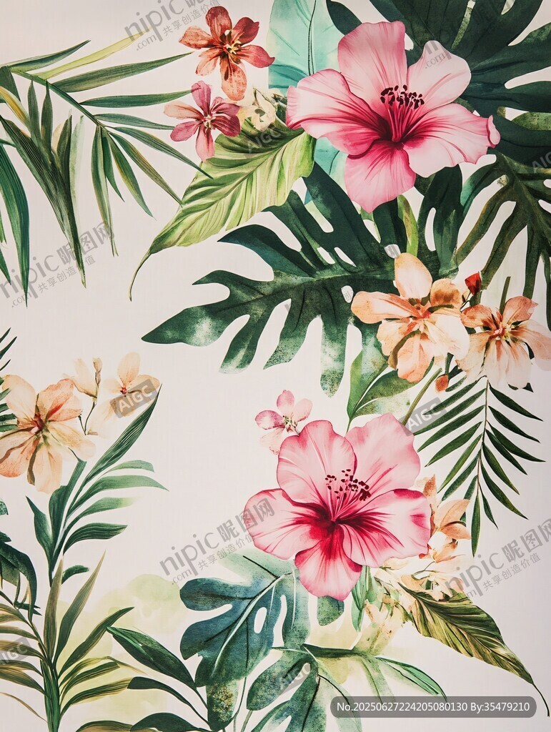 熱帶花卉水彩圖案背景