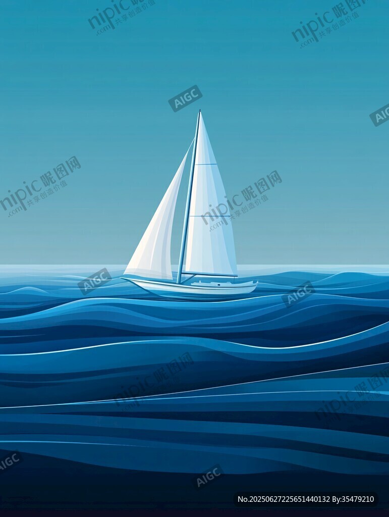 海上白帆 藍(lán)色波浪風(fēng)景