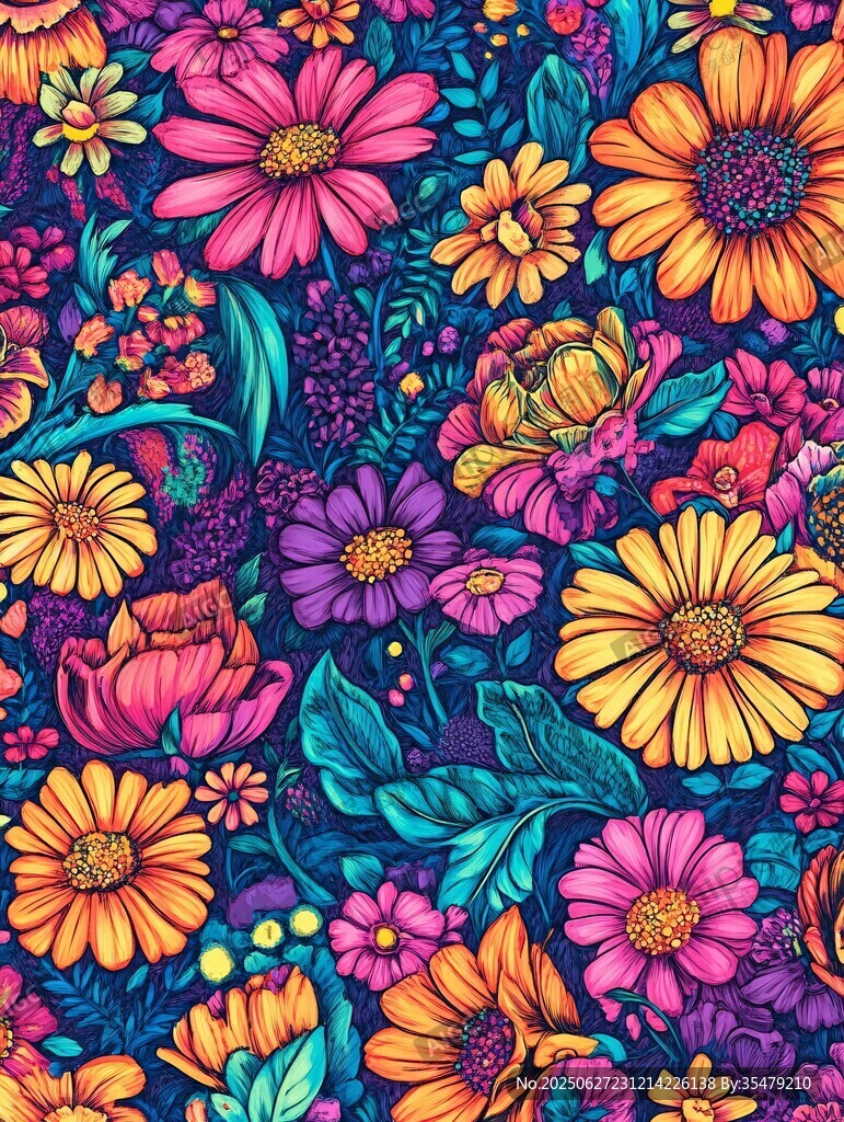 繽紛花卉圖案的夢幻世界