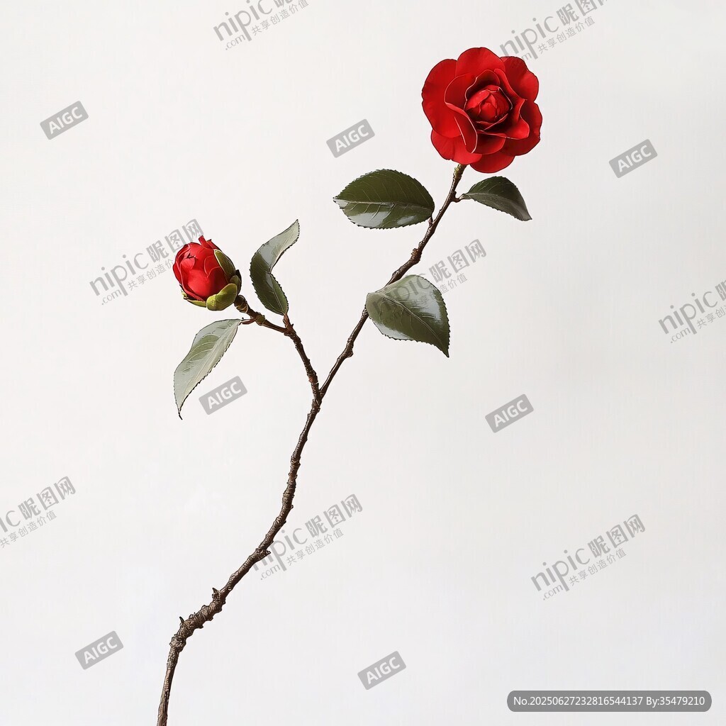 一枝嬌艷紅山茶