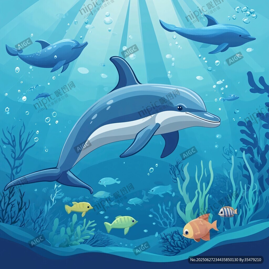 海底海豚與多彩小魚共舞