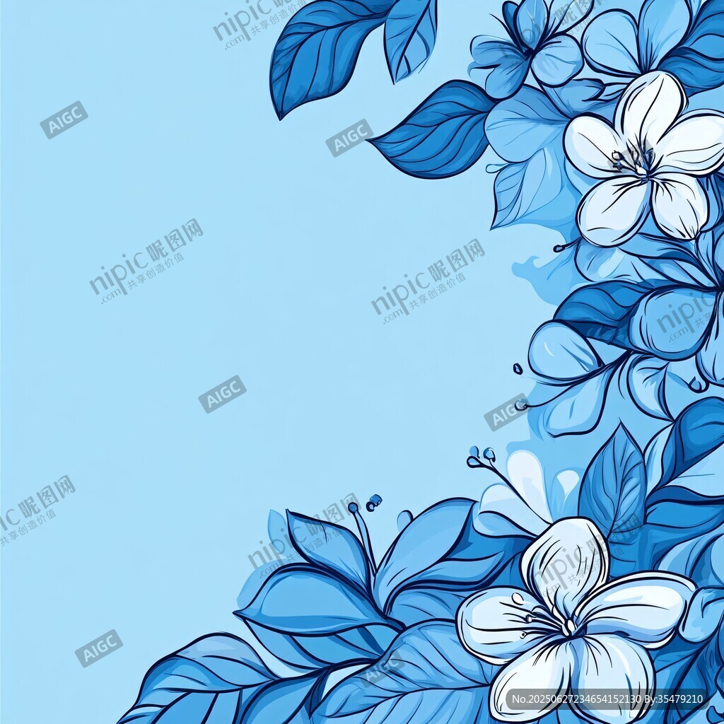 藍(lán)白花卉裝飾背景圖