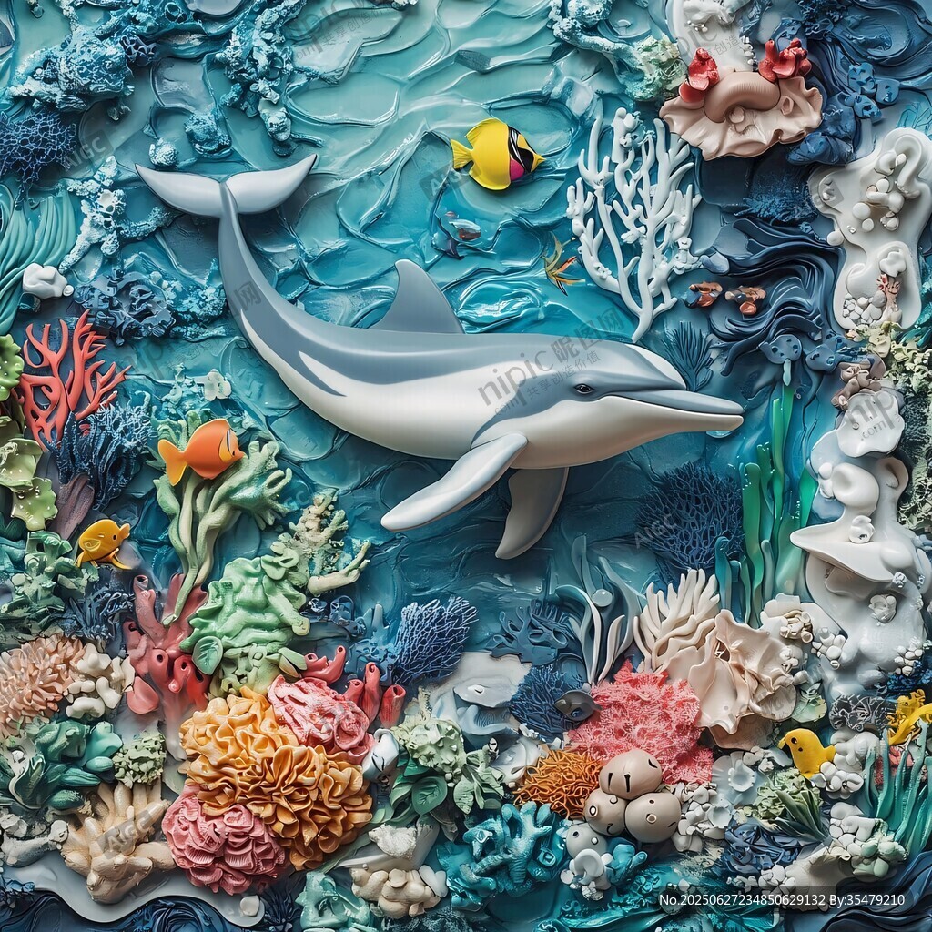 海底世界 海豚與多彩珊瑚