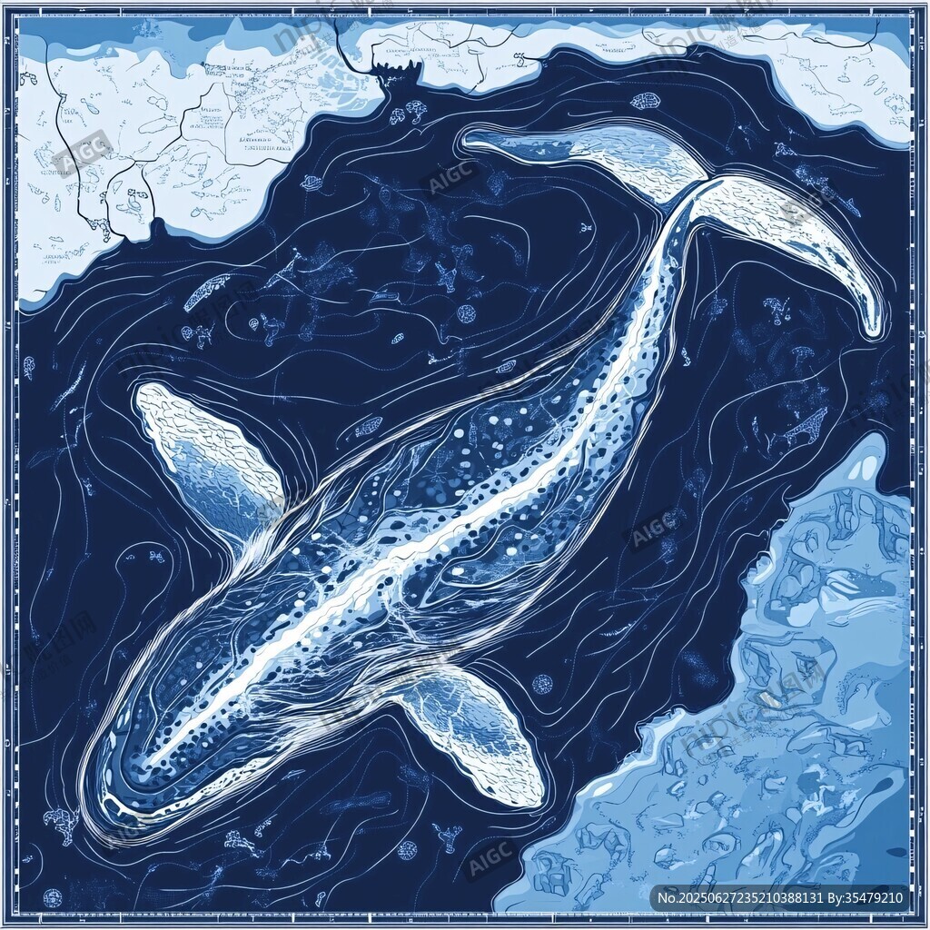 深海藍鯨夢幻插畫藝術