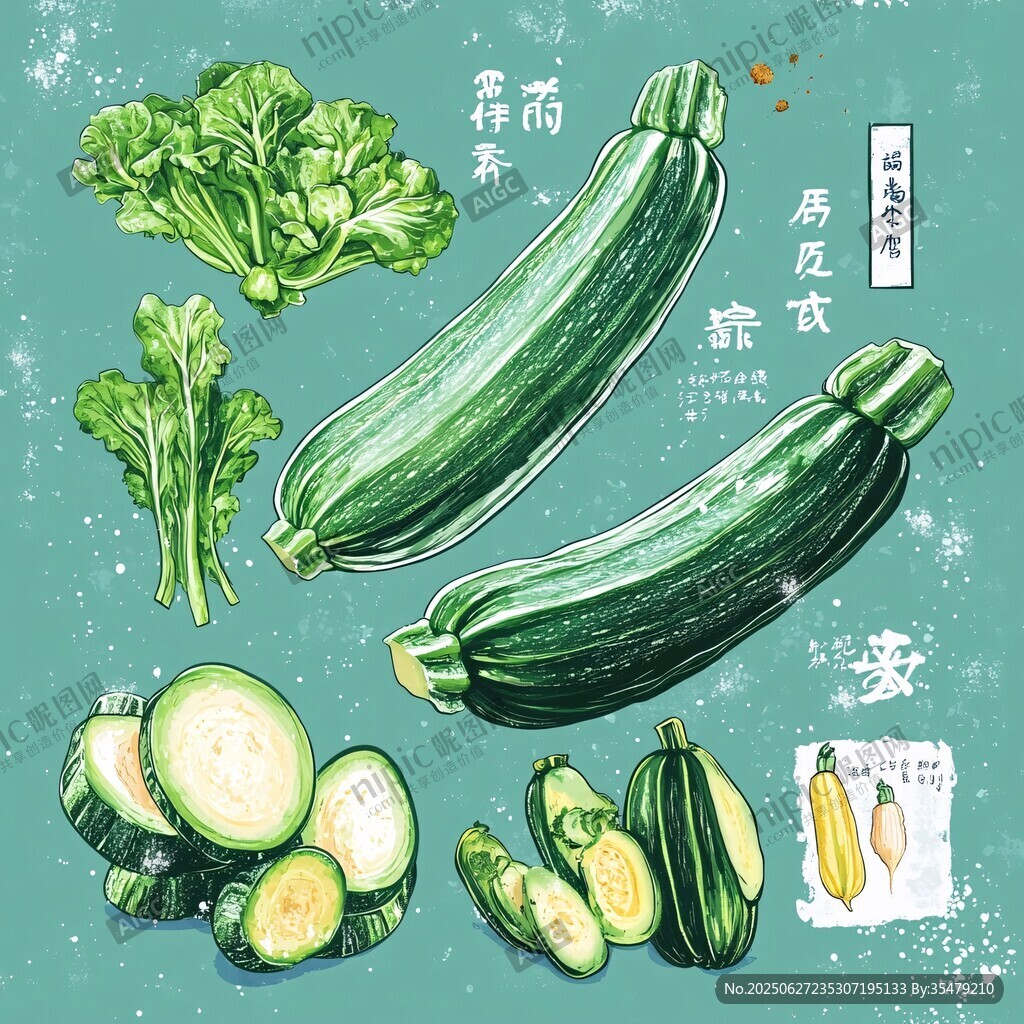 清新手繪西葫蘆蔬菜插畫