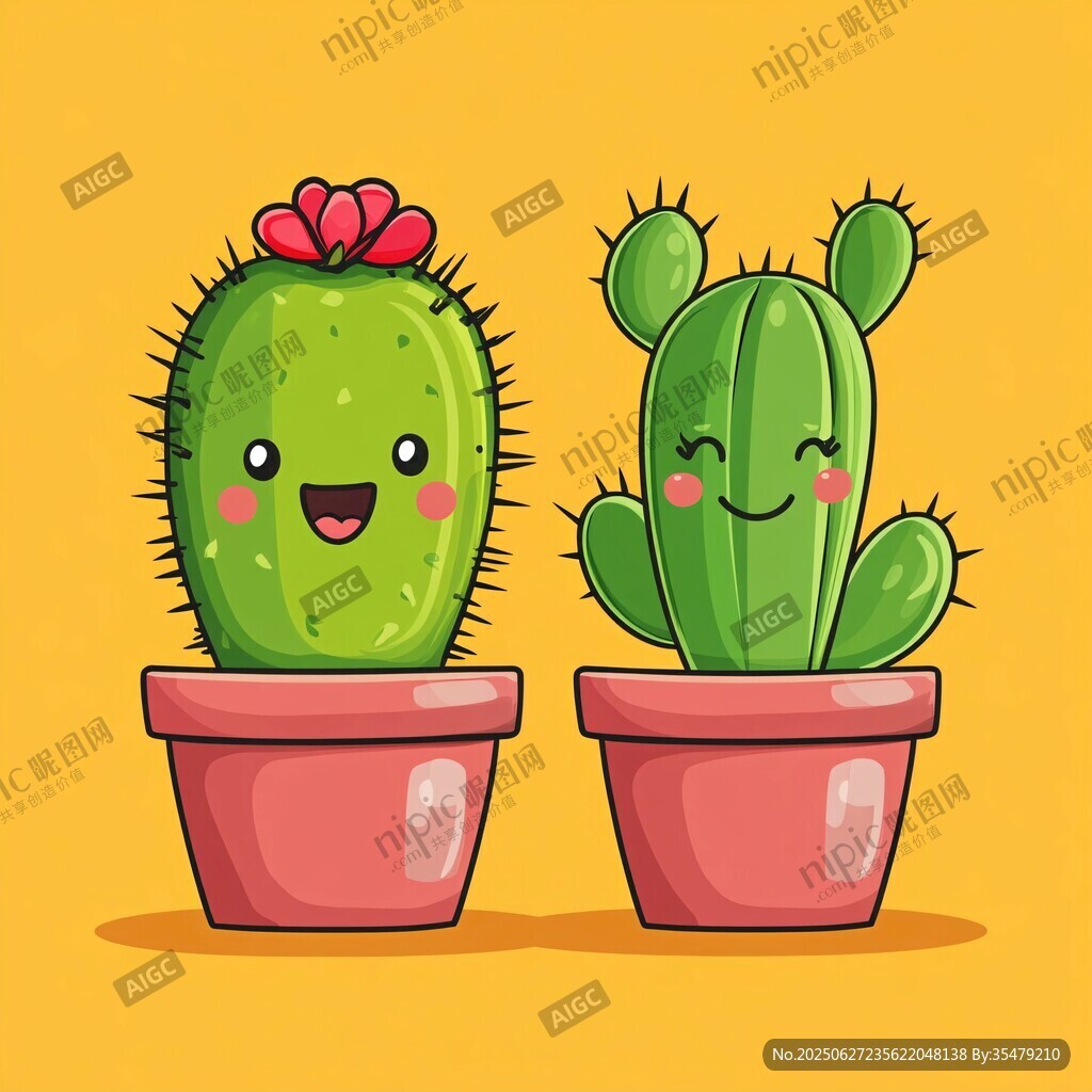 可愛仙人掌盆栽插畫