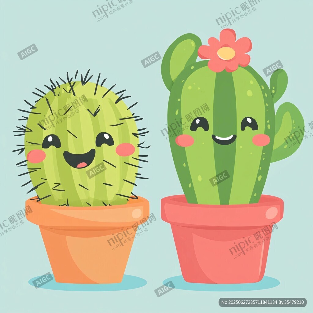 可愛仙人掌盆栽插畫