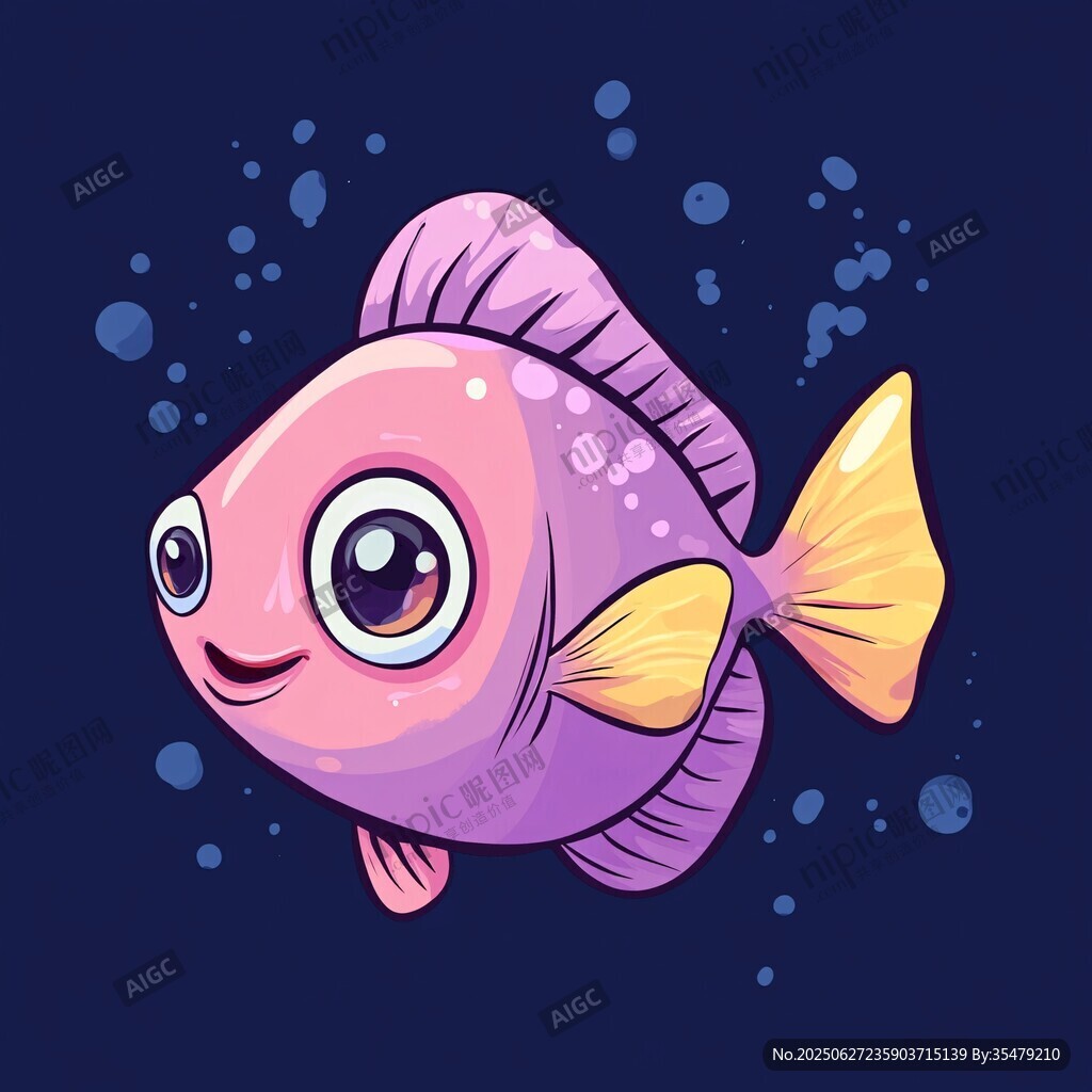 可愛卡通粉魚在水中暢游