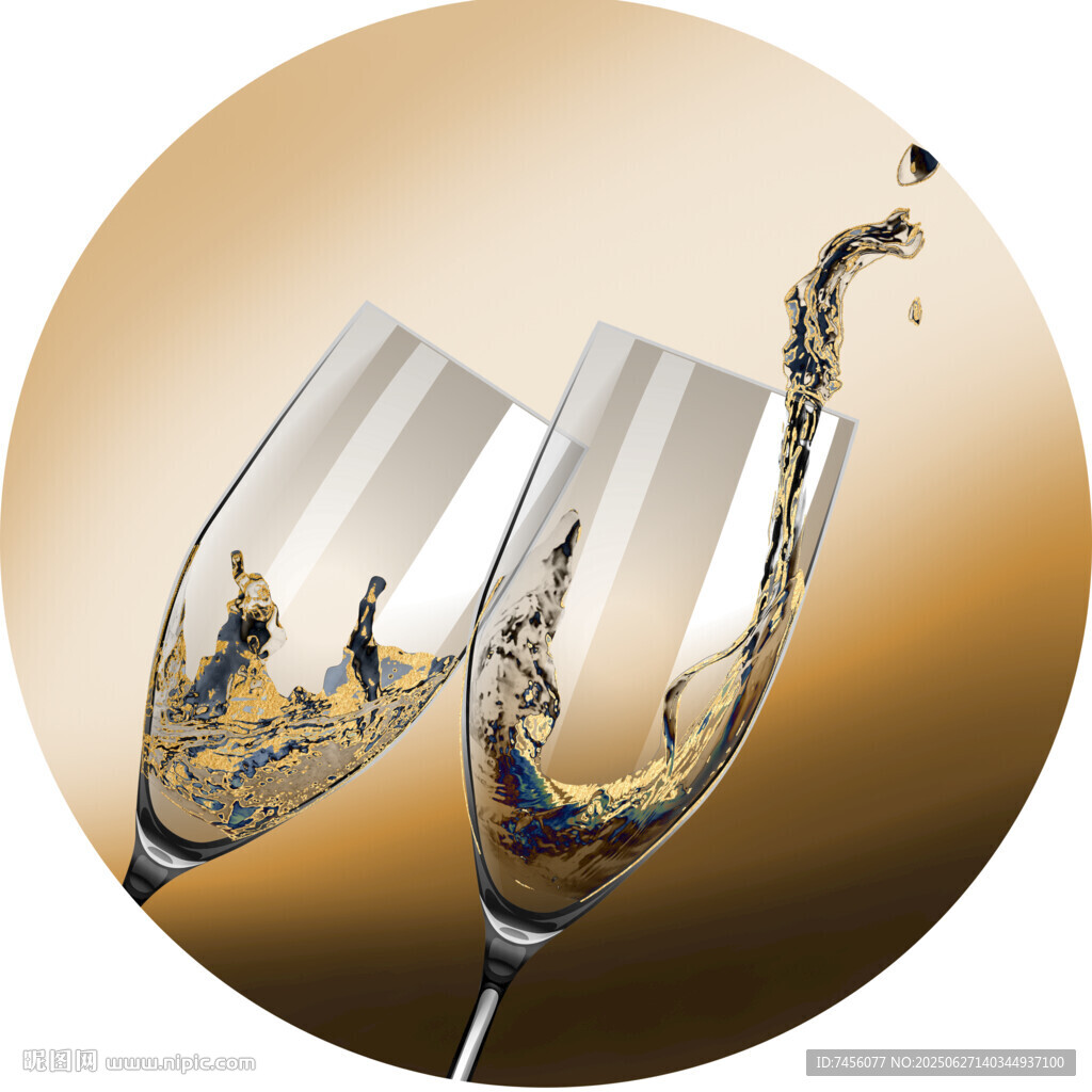 香檳酒杯碰撞濺起酒花圓形裝飾畫(huà)