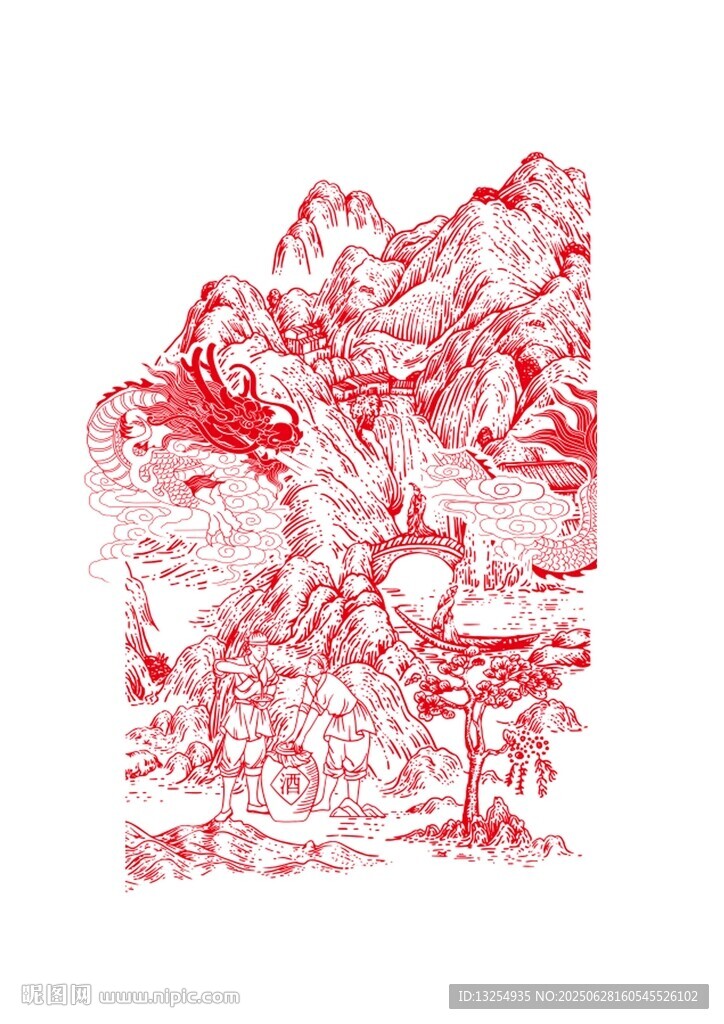 龍紋 釀酒圖