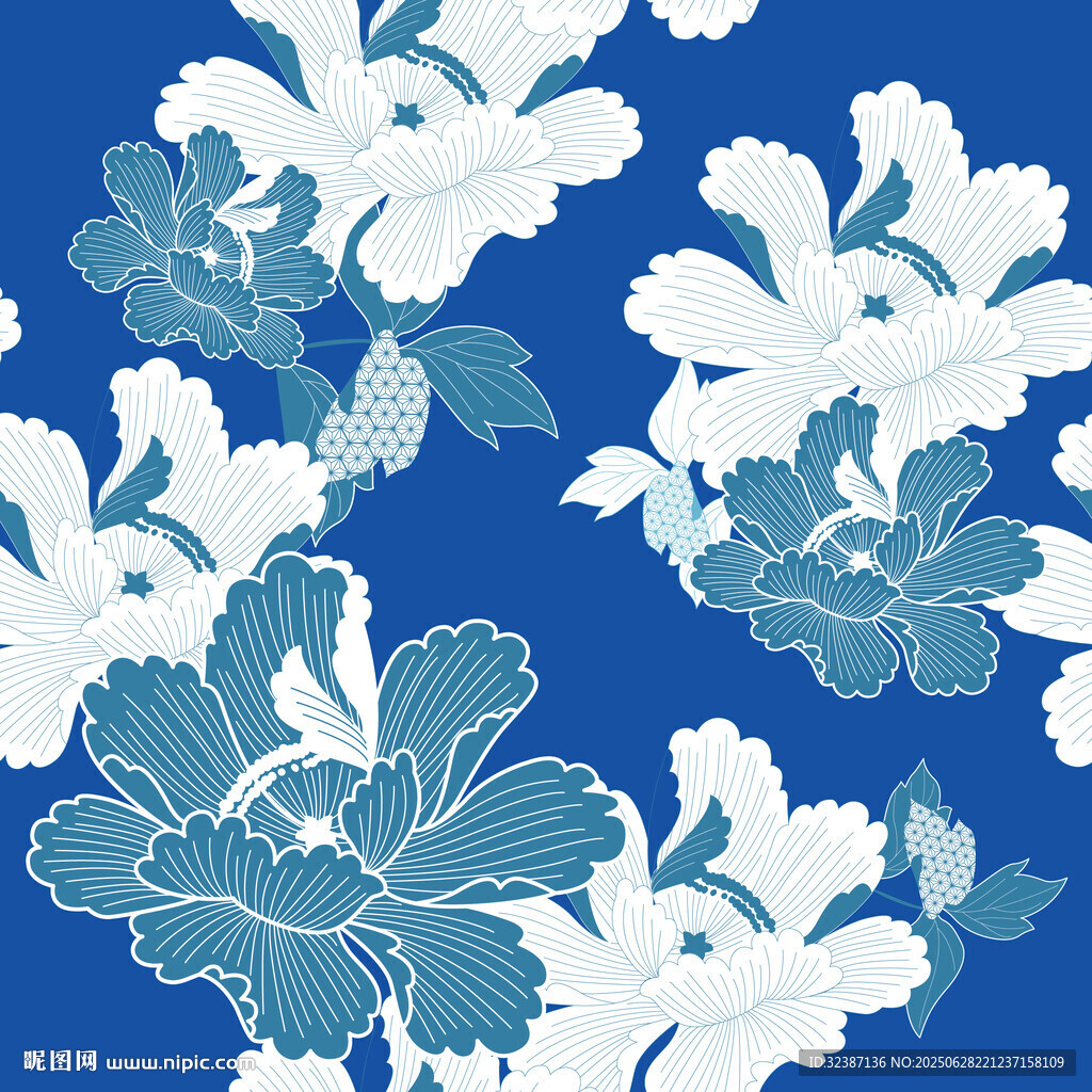 藍底白綠花卉圖案