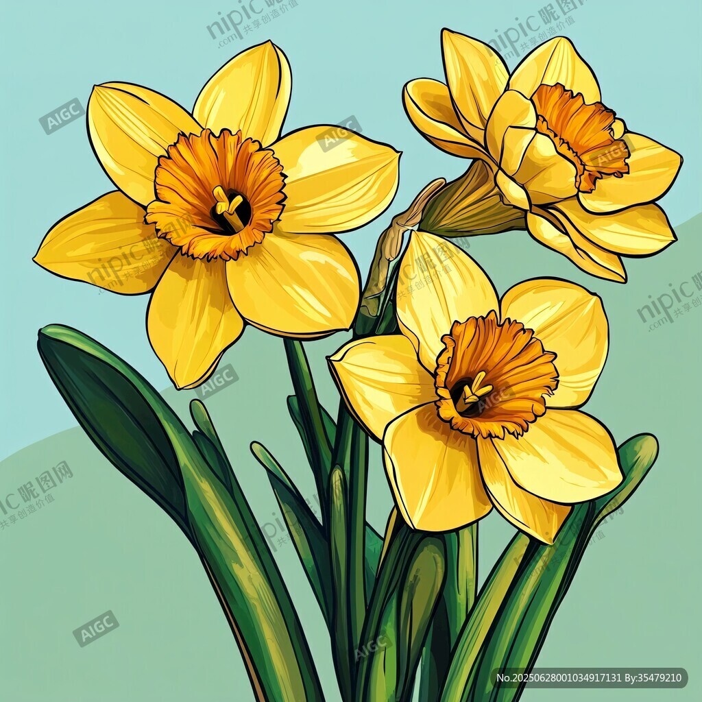 黃色水仙花插畫