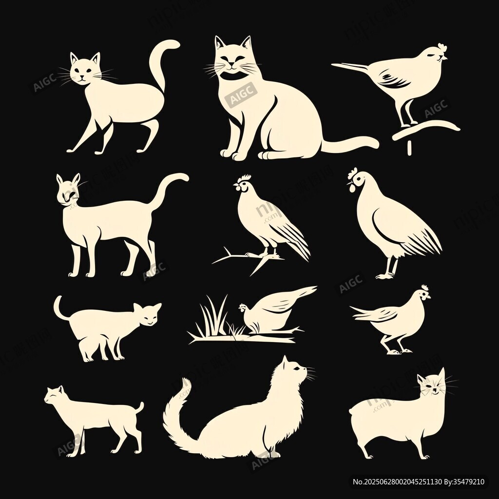 動物剪影 貓與鳥類集合